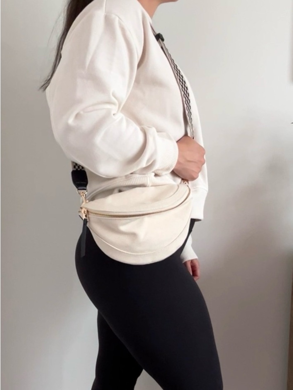 Universal Thread Cream Crossbody Belt Bag with Patterned Strap from Target